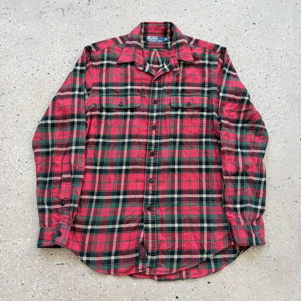 Vintage 90s Polo Ralph Lauren Red Plaid Chinstrap Flannel